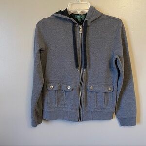 Lauren Ralph Lauren Gray Full Zip Sweatshirt Jacket Full Pockets Size Small